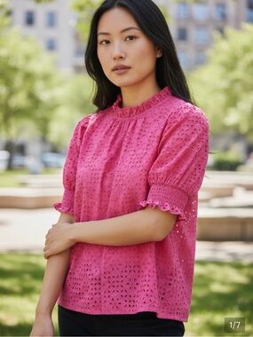 J. Crew Smocked Ruffle Puff Sleeve Top
Eyelet Lace Size Small